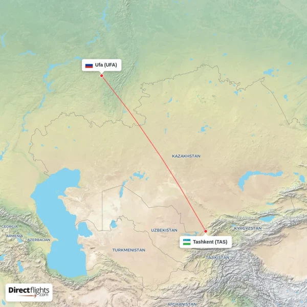 Ufa - Tashkent direct flight map