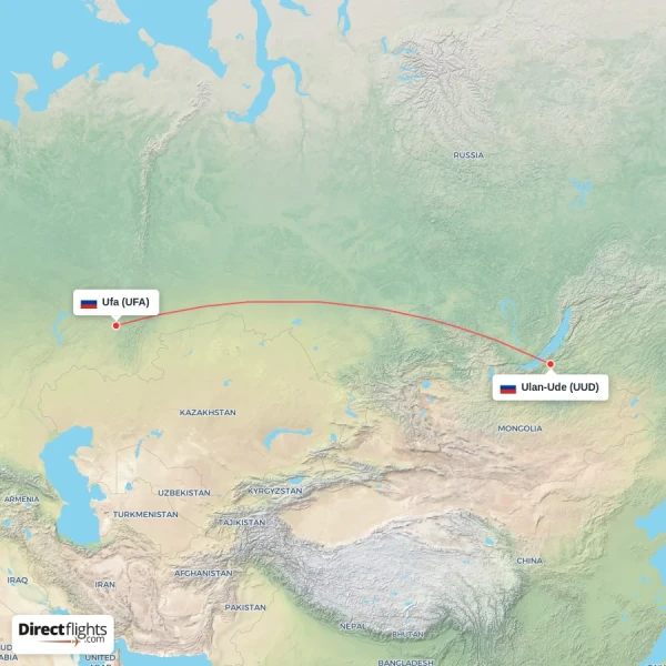 Ufa - Ulan-Ude direct flight map