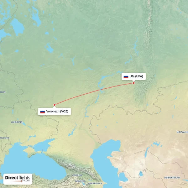 Ufa - Voronezh direct flight map