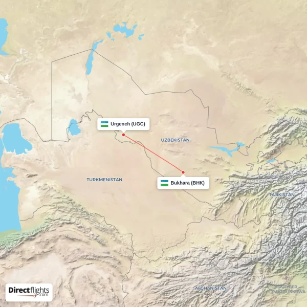 Urgench - Bukhara direct flight map