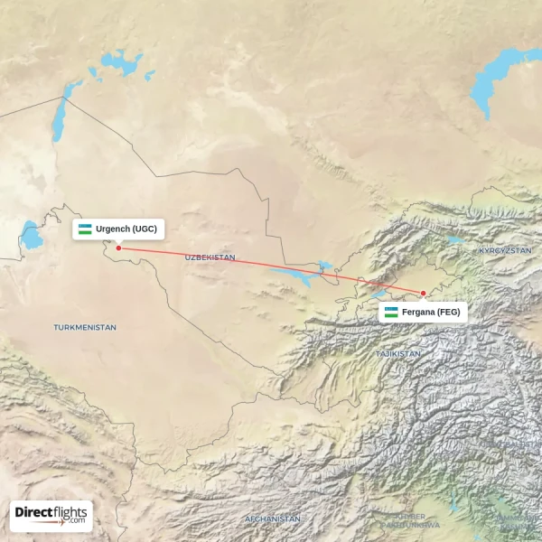 Urgench - Fergana direct flight map