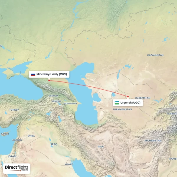 Urgench - Mineralnye Vody direct flight map