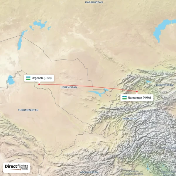 Urgench - Namangan direct flight map
