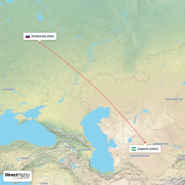 Urgench - Zhukovsky direct flight map