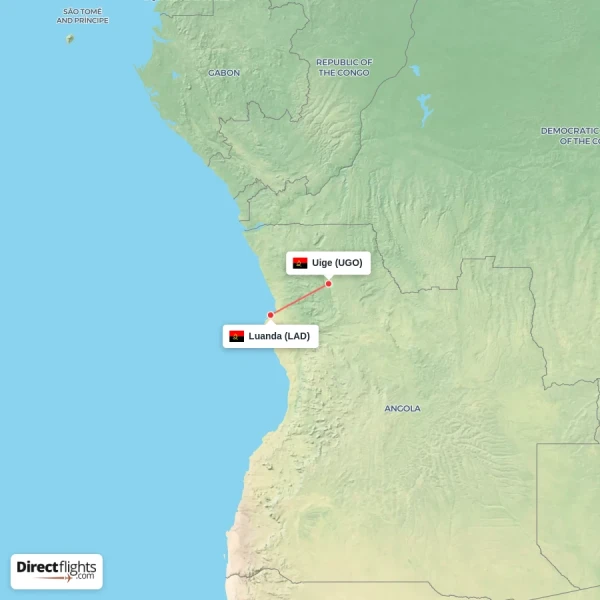 Uige - Luanda direct flight map