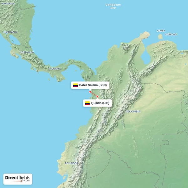 Quibdo - Bahia Solano direct flight map