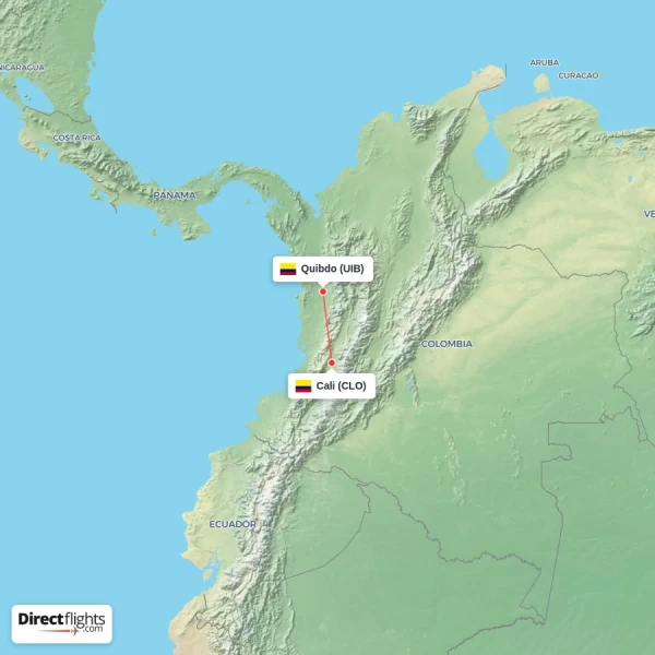 Quibdo - Cali direct flight map