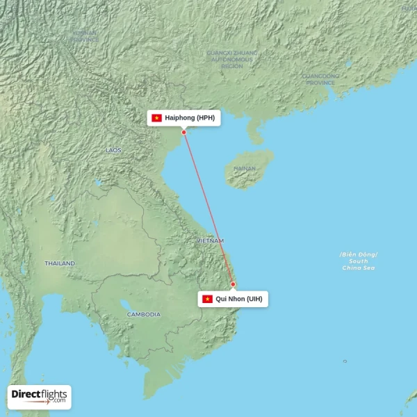 Qui Nhon - Haiphong direct flight map
