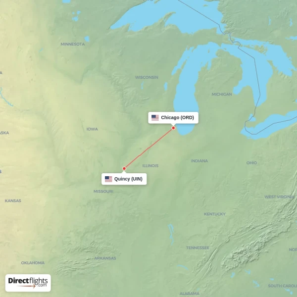 Quincy - Chicago direct flight map