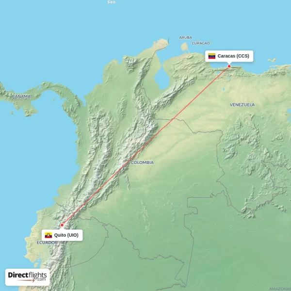 Quito - Caracas direct flight map
