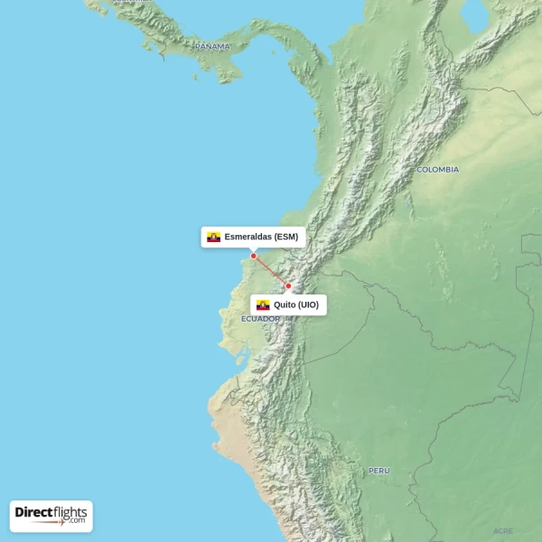 Quito - Esmeraldas direct flight map