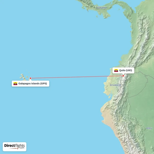 Quito - Galapagos Islands direct flight map
