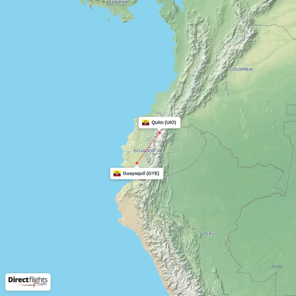 Quito - Guayaquil direct flight map
