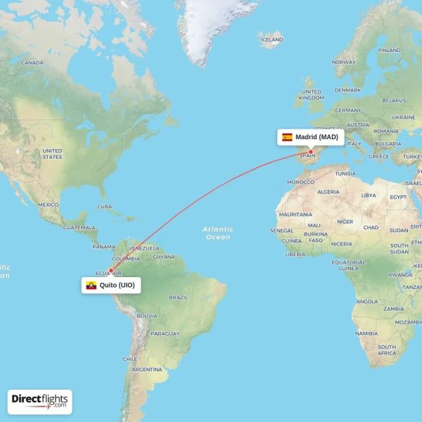 Quito - Madrid direct flight map