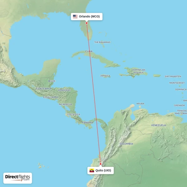 Quito - Orlando direct flight map