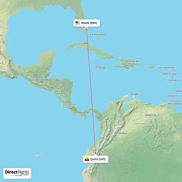 Quito - Miami direct flight map