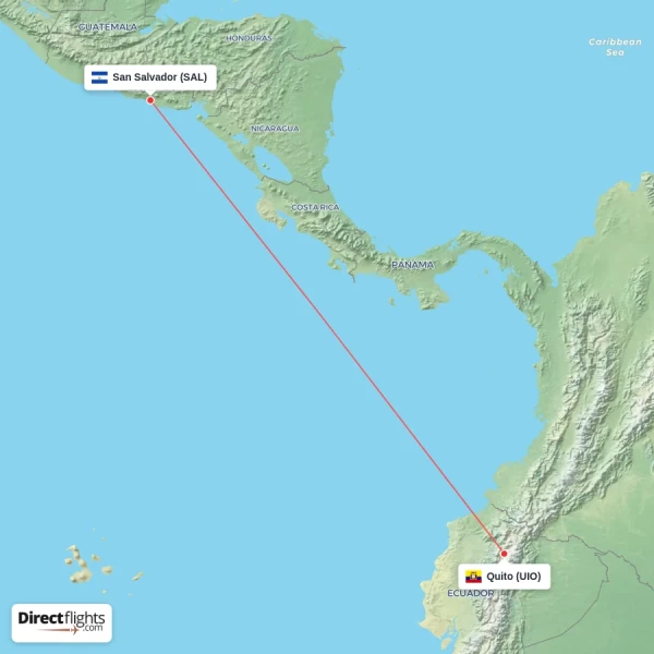 Quito - San Salvador direct flight map