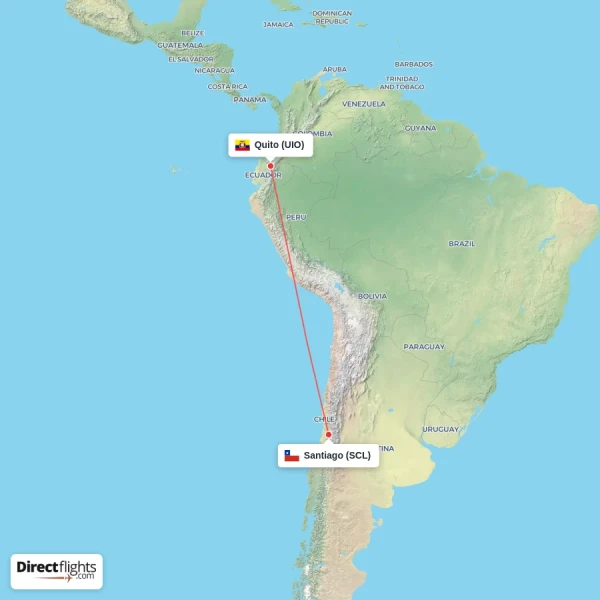 Quito - Santiago direct flight map