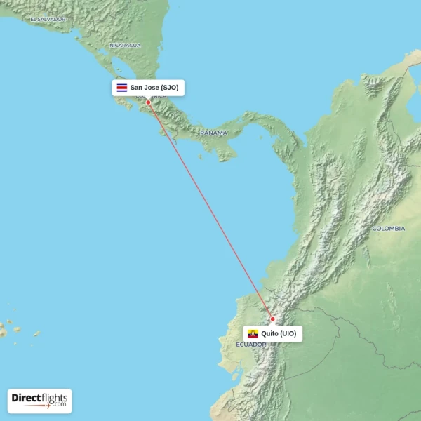 Quito - San Jose direct flight map