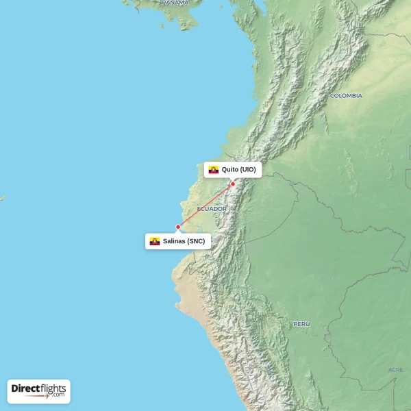 Quito - Salinas direct flight map