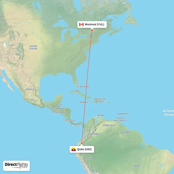 Quito - Montreal direct flight map