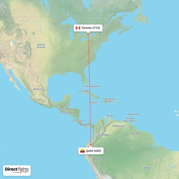 Quito - Toronto direct flight map