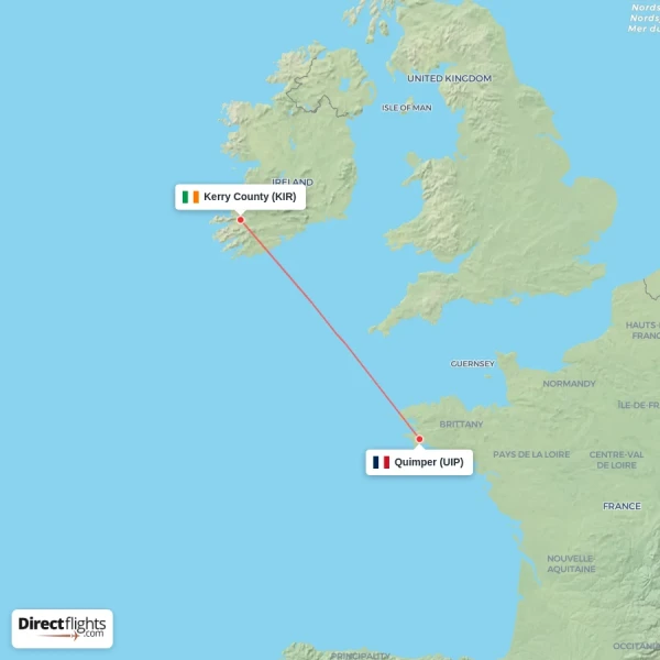 Quimper - Kerry County direct flight map