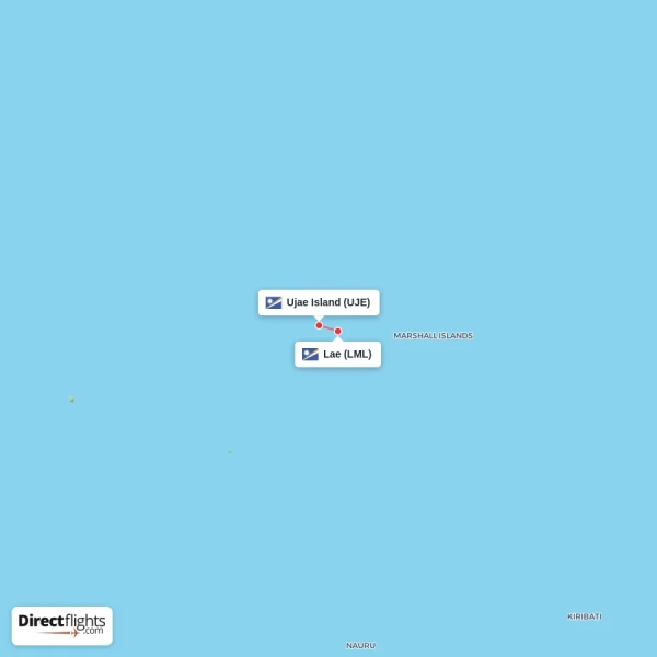 Ujae Island - Lae direct flight map