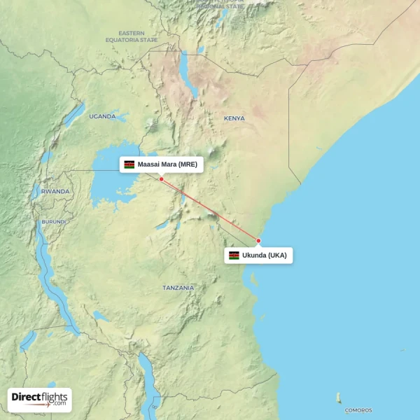 Ukunda - Maasai Mara direct flight map