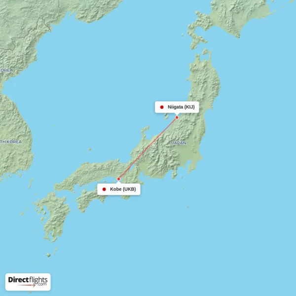 Kobe - Niigata direct flight map