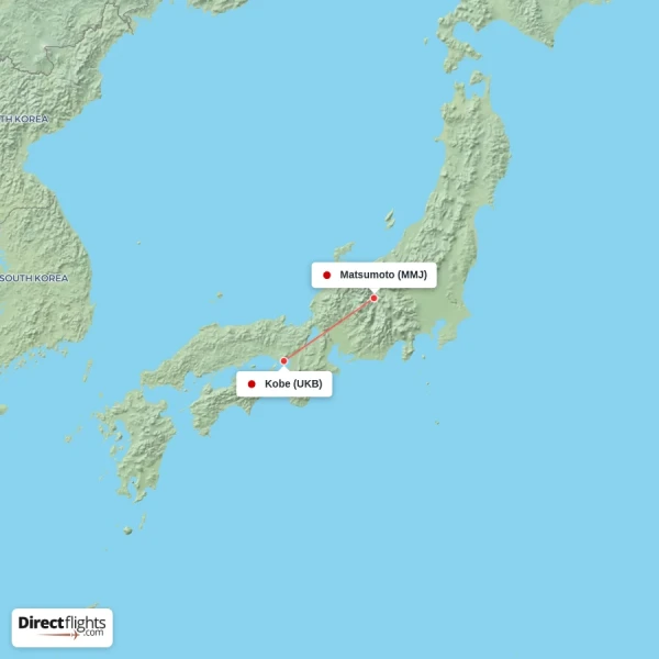 Kobe - Matsumoto direct flight map
