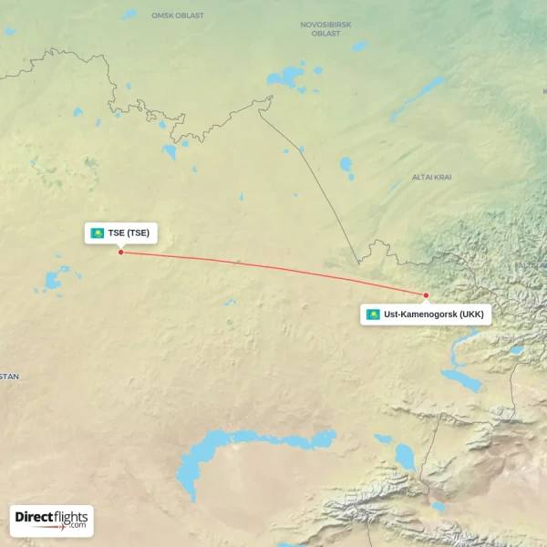 Ust-Kamenogorsk - TSE direct flight map