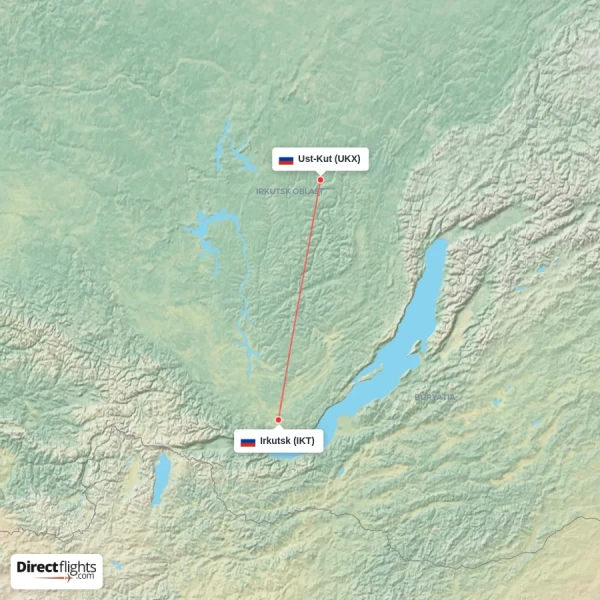 Ust-Kut - Irkutsk direct flight map