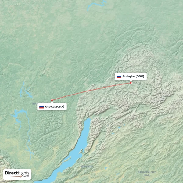 Ust-Kut - Bodaybo direct flight map
