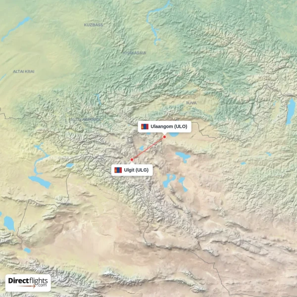 Ulgit - Ulaangom direct flight map