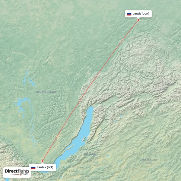 Lensk - Irkutsk direct flight map