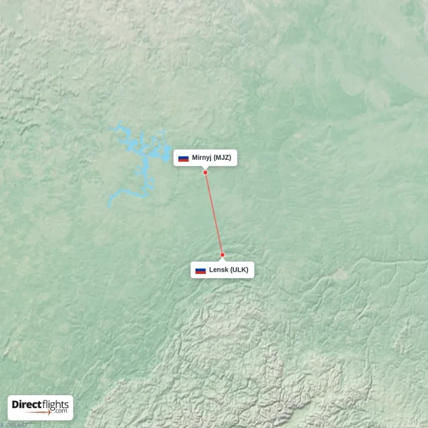 Lensk - Mirnyj direct flight map