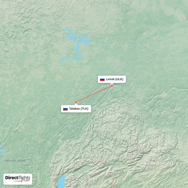 Lensk - Talakan direct flight map