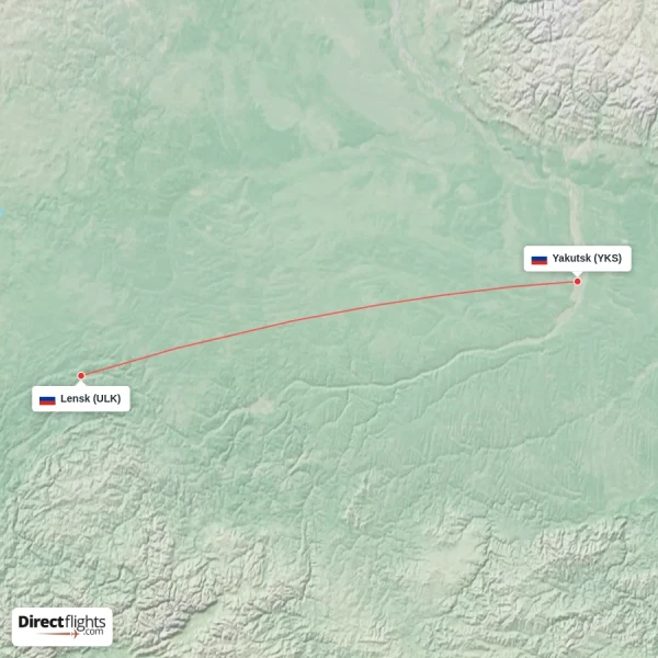Lensk - Yakutsk direct flight map