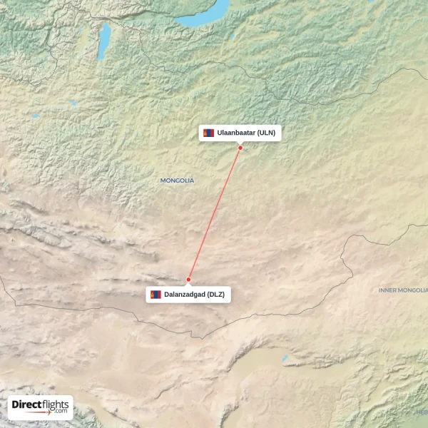 Ulaanbaatar - Dalanzadgad direct flight map