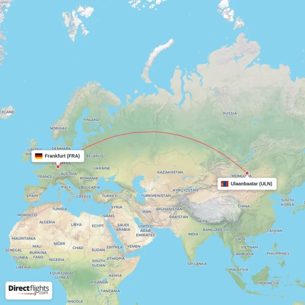 Ulaanbaatar - Frankfurt direct flight map