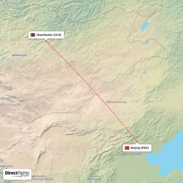 Ulaanbaatar - Beijing direct flight map
