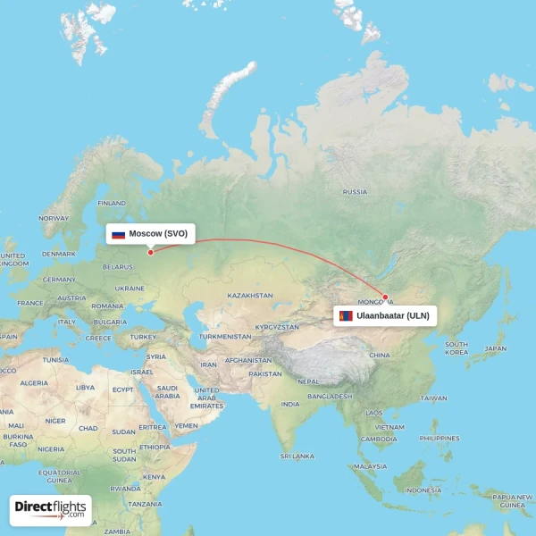 Ulaanbaatar - Moscow direct flight map