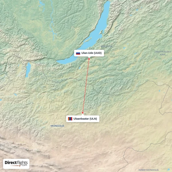 Ulaanbaatar - Ulan-Ude direct flight map