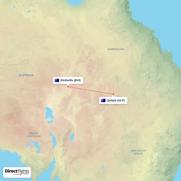 Quilpie - Birdsville direct flight map
