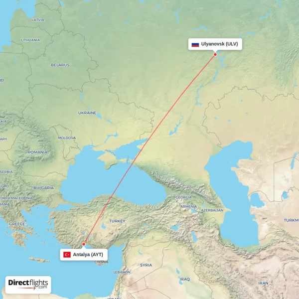 Ulyanovsk - Antalya direct flight map