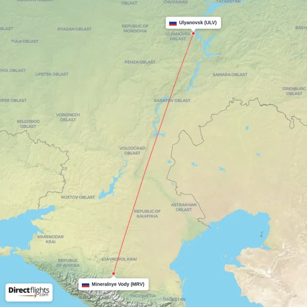Ulyanovsk - Mineralnye Vody direct flight map