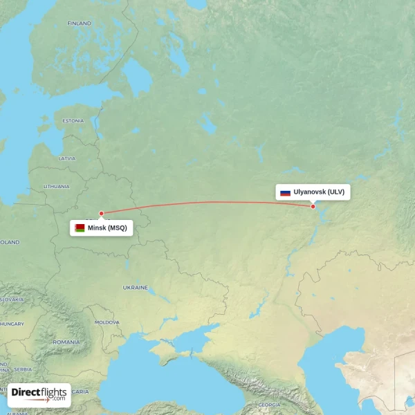 Ulyanovsk - Minsk direct flight map