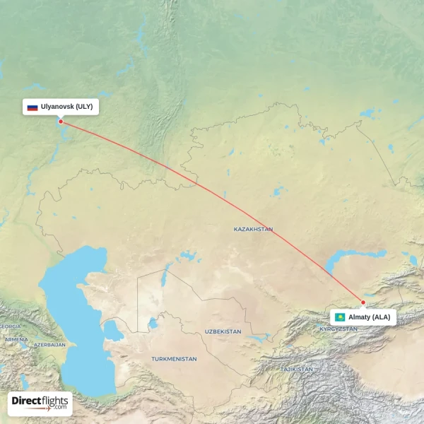 Ulyanovsk - Almaty direct flight map