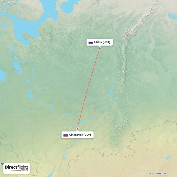 Ulyanovsk - Ukhta direct flight map